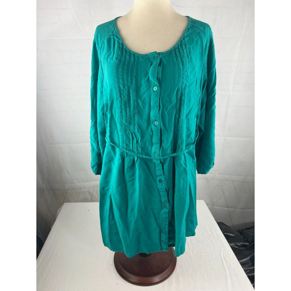 Women’s Oh Baby Motherhood Pleated Roll Tab Sleeve Button Up Top Size XL Green - Picture 1 of 4